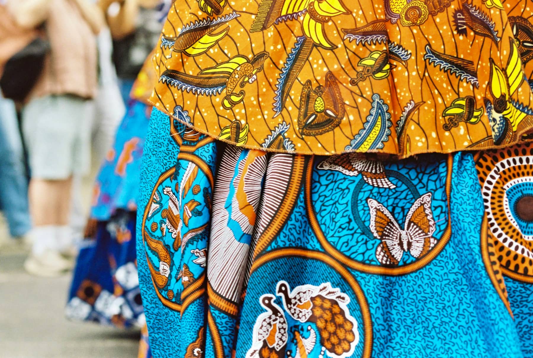 Bright wax-print fabric with butterflies and birds