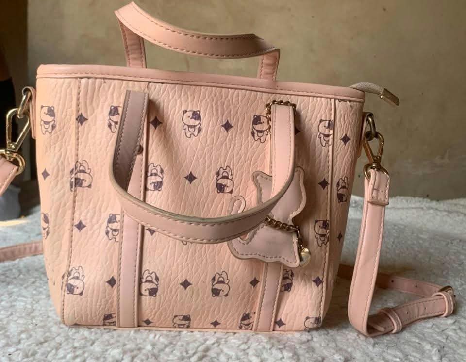 Blush pink print tote with strap