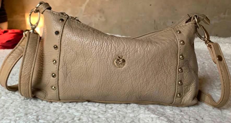 Taupe studded slouch shoulder bag