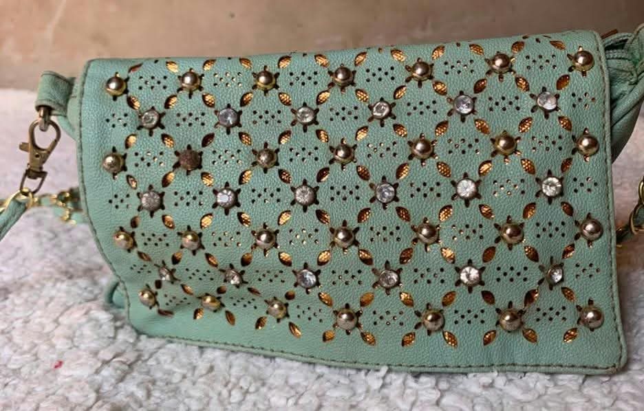 Mint studded flap crossbody