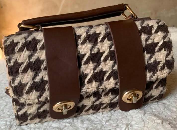 Houndstooth top-handle bag